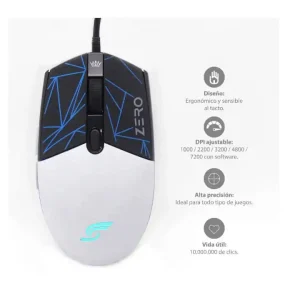 J & R Zero 047 Gaming Mouse / 7200 DPI / RGB / Ergonomico / MGJR - 047