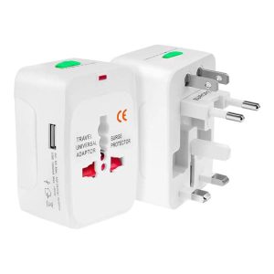 HUBXCO ALL IN ONE Adaptador Universal/ With 1000mA/ 2 USB/ Protector contra sobretensiones/ Blanco