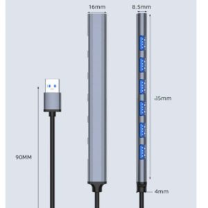 HUBXCO HXUSB7 Adaptador Multipuertos 7 En 1/Puerto Usb 3,0/ Puerto USB 2,0/ Para PC Multipuerto USB Tipo A | Aleacieón Aluminio Gris