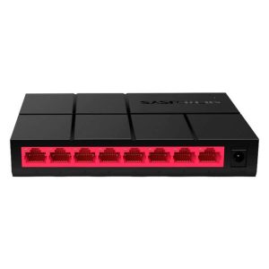 Mercusys Desktop Switch MS108G/ 8 Puertos RJ45/ 10-100-1000Mbps/ Plug and Play/ soporte MDI - MDIX automático/ Negro-Rojo