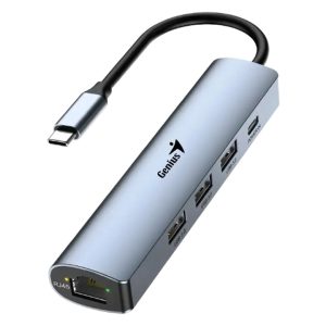 Genius HUB USB UH-545/ 5 en 1/ Tres puertos de USB-A 3.0/ 5Gbps en trasferencia de archivos/ RJ45/ Conexión USB Tipo C/ Gris Hierro